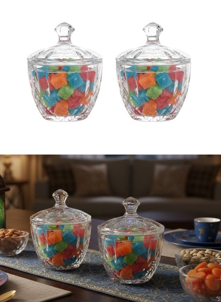 Glass Candy Containers with Lids Set of 2 Pcs – Decorative Sweet Storage Jars